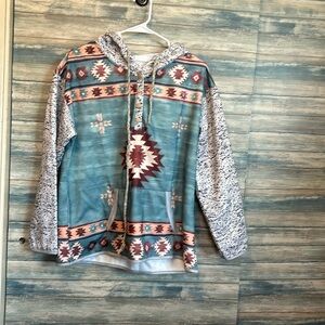 Hoodies southwest style with turquoise white maroon peach and black